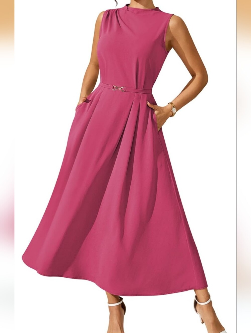 NWT Womens Pink Queen Midi Sleeveless A Line Empire Waist Dress